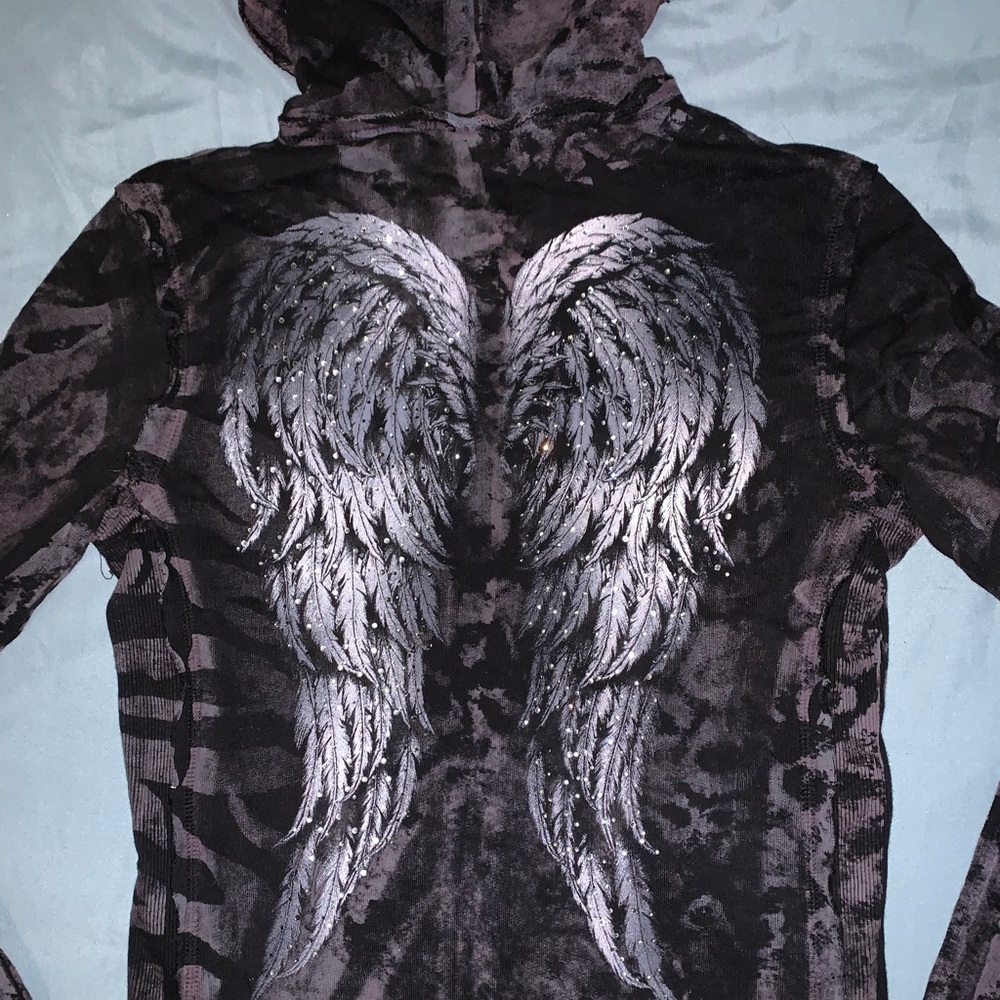 Sinful Winged Jeweled Full Zip Sweatshirt Small
